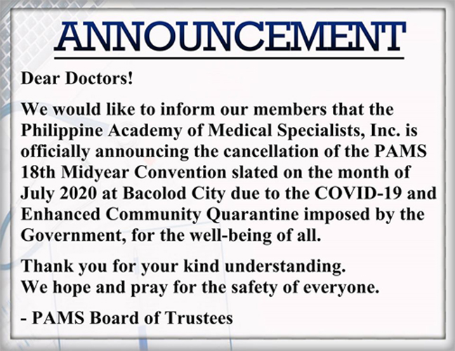 PAMS ANNOUNCEMENT