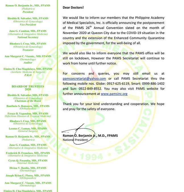 PAMS ANNOUNCEMENT